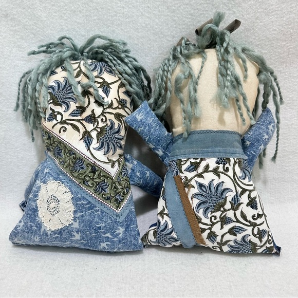 Scrappy Monster Doll Duo Western Twist Upcyled handmade embroidered Hedgehogs! - Picture 9 of 10